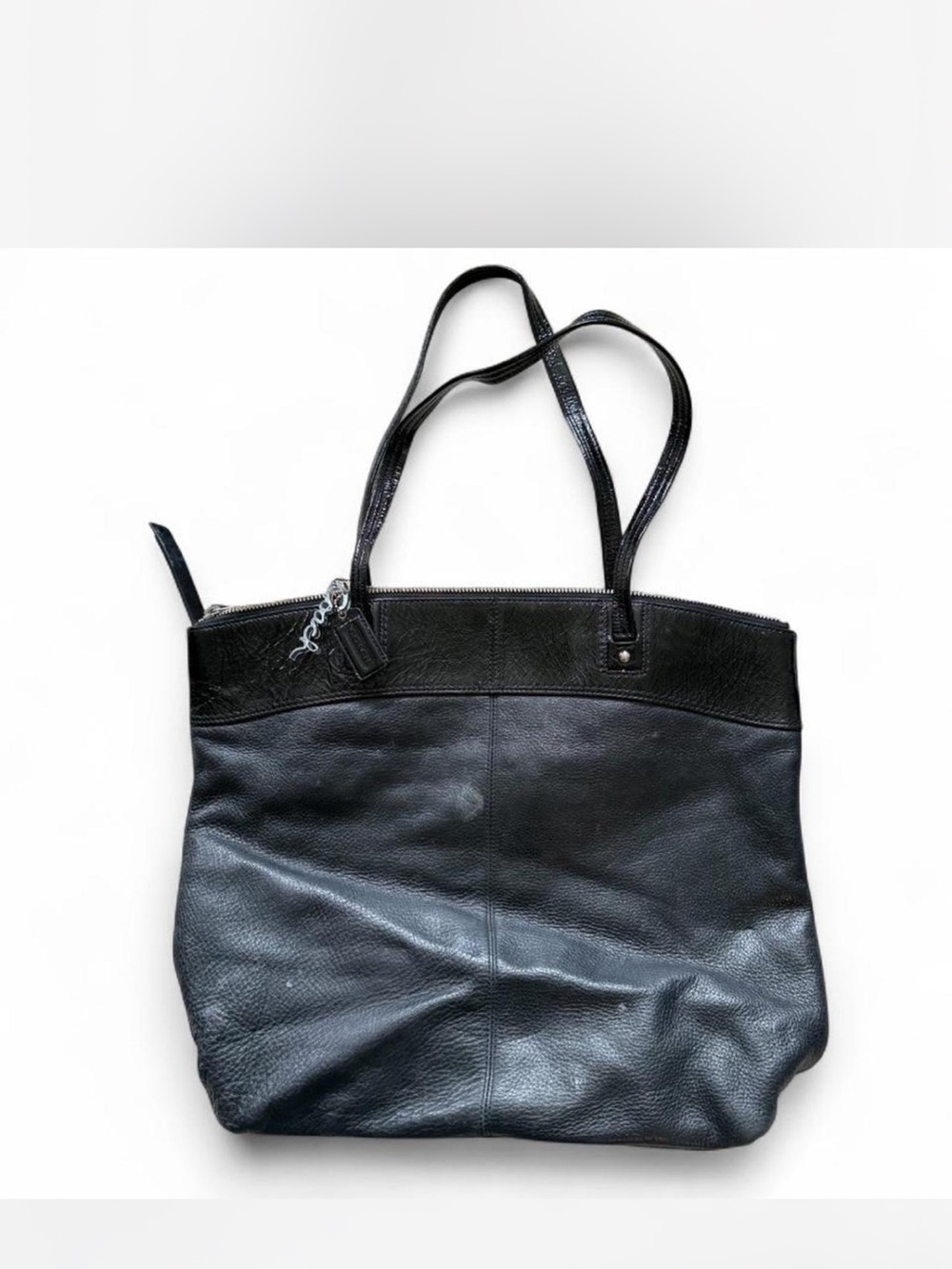 Coach Black Leather Tote with Embossed Signature Circle - Picture 2 of 11